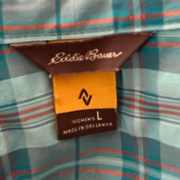 Eddie Bauer Teal and Red Plaid Long Sleeve Collar Buttoned Down Shirt Large - Picture 8 of 13